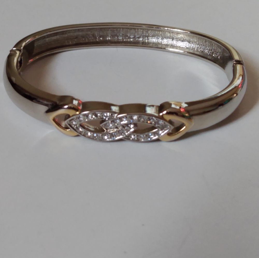Crystal Heart Two Toned Hinged Bracelet